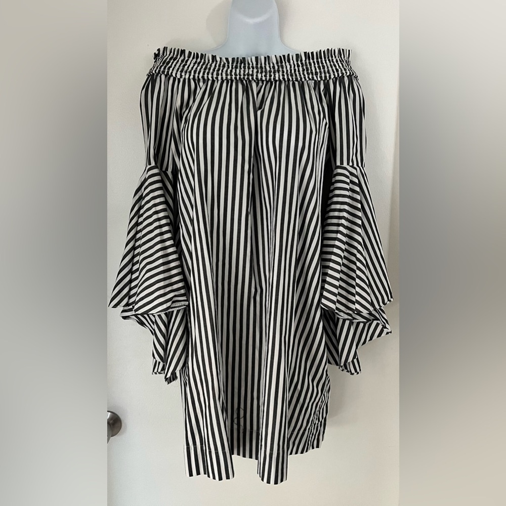 NEW YORK & CO Off The Shoulder Bell Sleeve Cotton Dress S